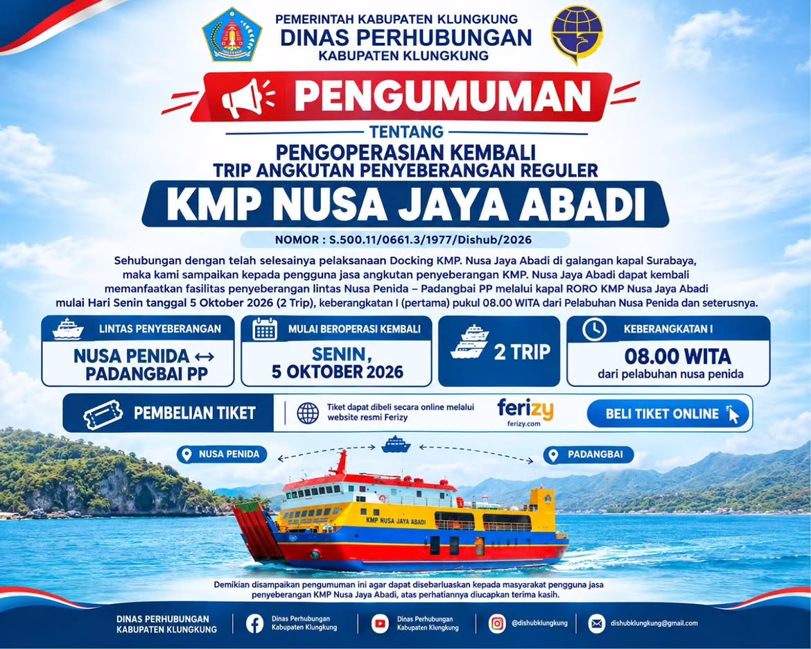KMP Nusa Jaya Abadi Kembali Melayani Penyeberangan Nusa Penida–Padangbai